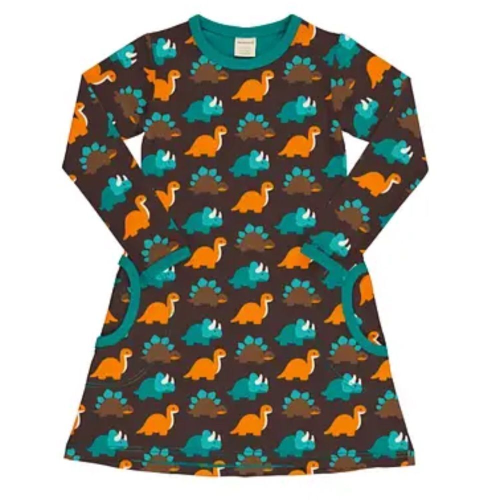 Maxomorra Dinosaur Print Long Sleeve Dress Sz 110/116cm